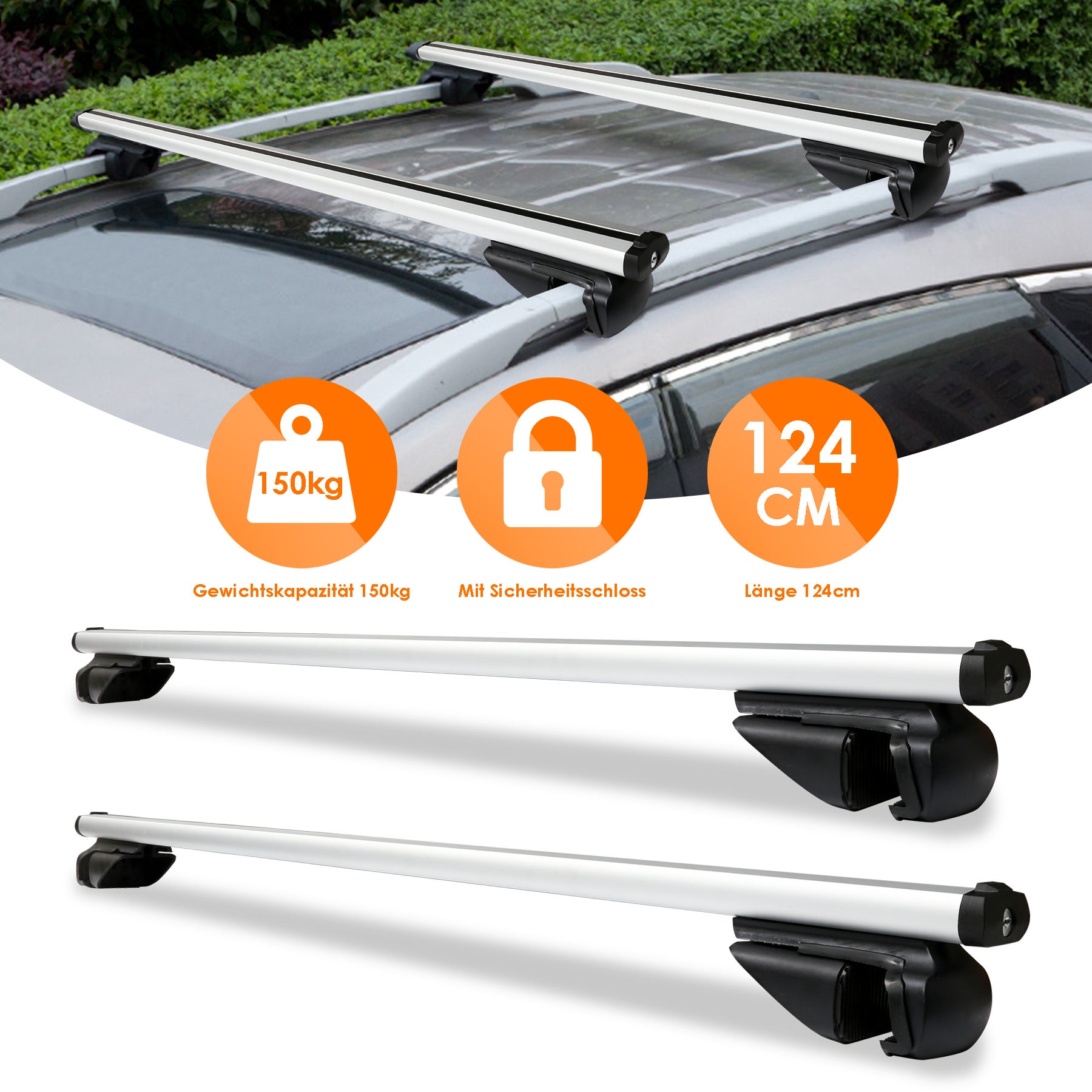 Barre de toit universelle L124 Barre de toit réglable 150 kg Support de base de voiture en aluminium avec clé - 3