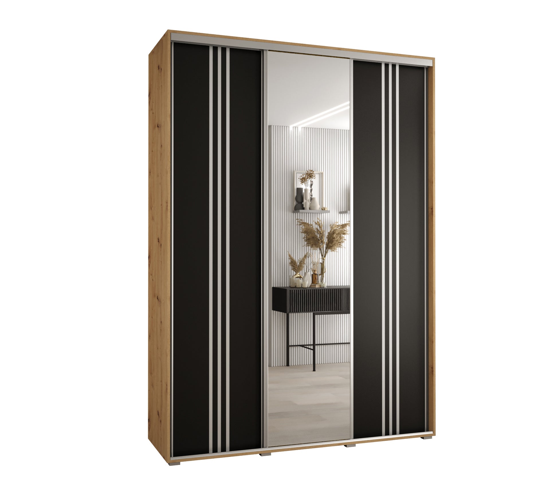 Szafa przesuwna z lustrem wysoka Davos 7 180 x 60 x 235,2 cm artisan + czarmy + u. srebrny - Abiks Meble