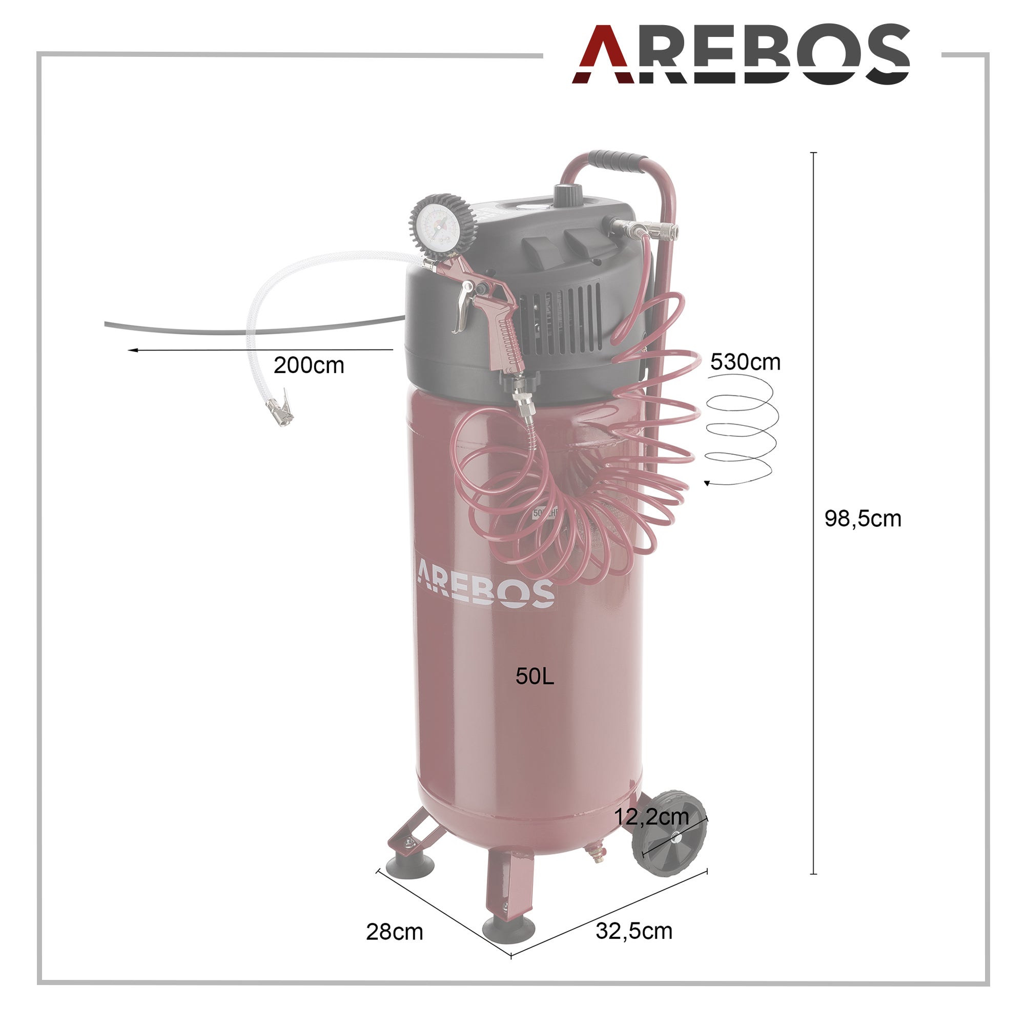 AREBOS Compresseur d'air avec kit d'accessoires 13 pièces mobil Sans huile Arrêt automatique Capacité : 50 litres - 7