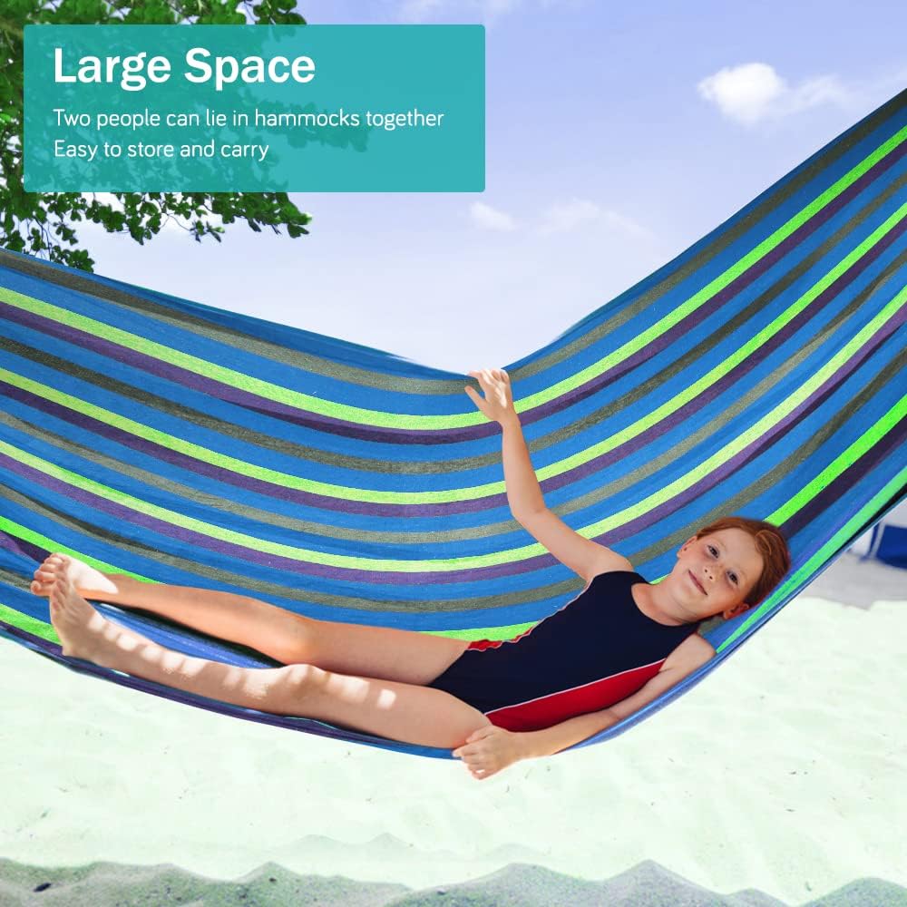 Hamac de Camping et Jardin Confortable avec Barre en Bois Anti-basculement et Corde pour Exterieur/Intérieure, Terrasse, La Sieste, 260 x 150 cm - 6