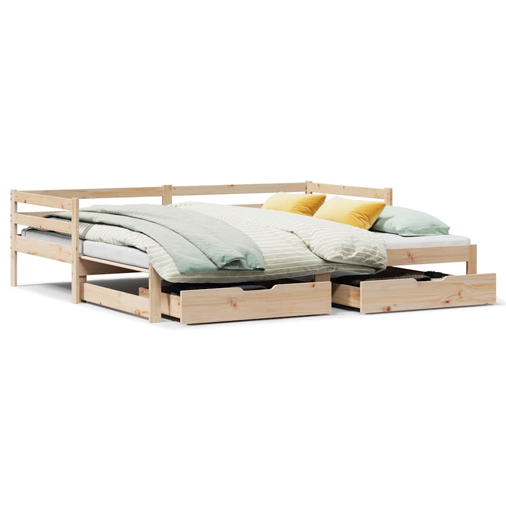 Sofa Rozsuwana Łóżko Drewniane Rama Łóżka z Szufladami Brązowa 80x200 cm