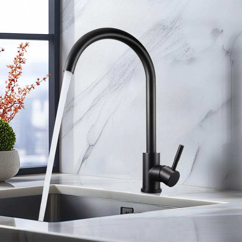 LOVHAUS Czarna Bateria Kuchenna, Bateria Kuchenna ze Stali Nierdzewnej, Bateria Kuchenna z Obrotową Wylewką 360°