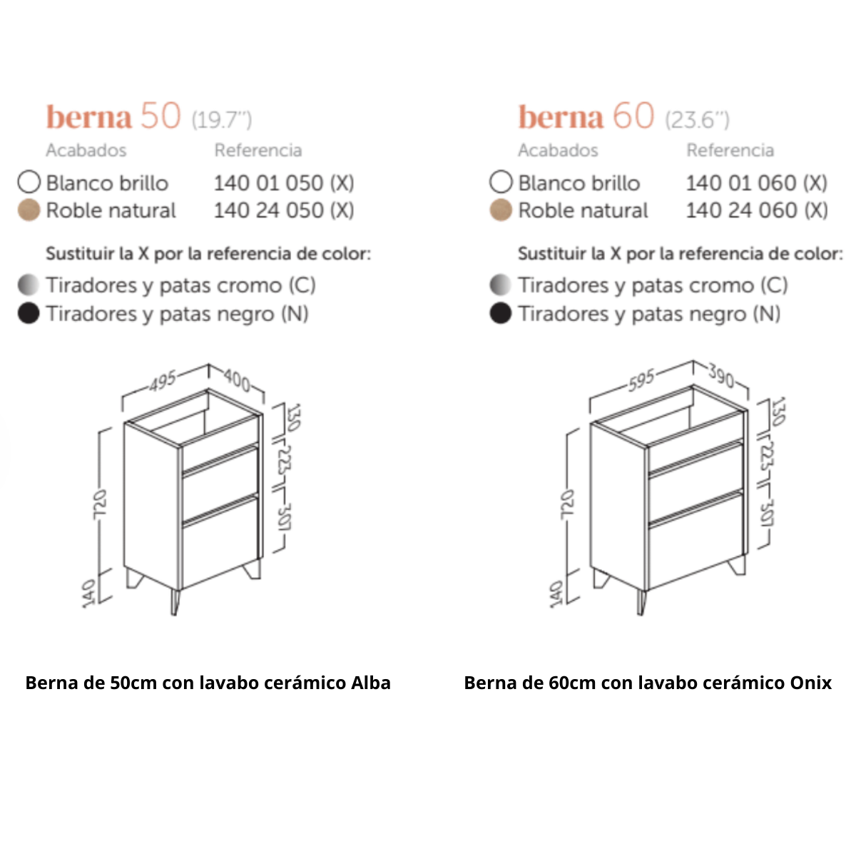 Mobili da bagno con gambe e lavandino in ceramica Profondità ridotta | 50cm | 2 cassetti con chiusura imbottita e organizzatore | Bianco lucido - Nero - 4