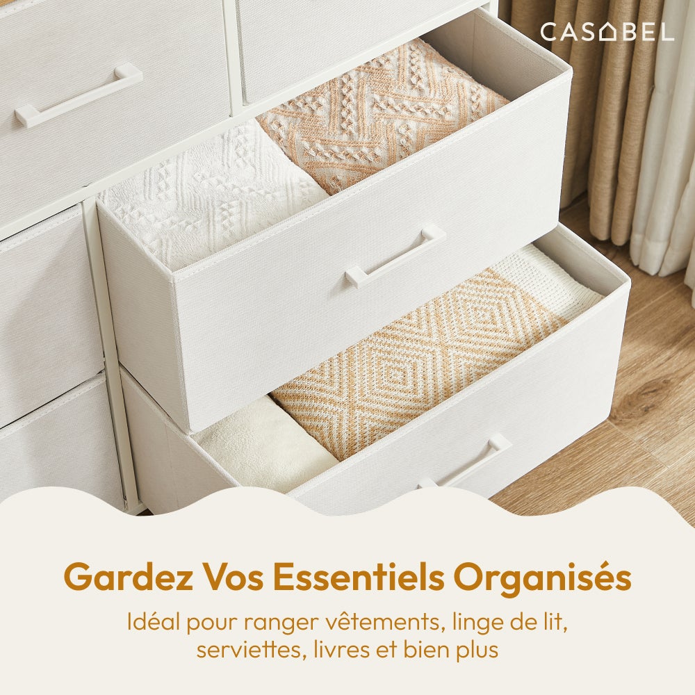 CASABEL Commode 7 tiroirs chambre, salon, métal blanc - 6