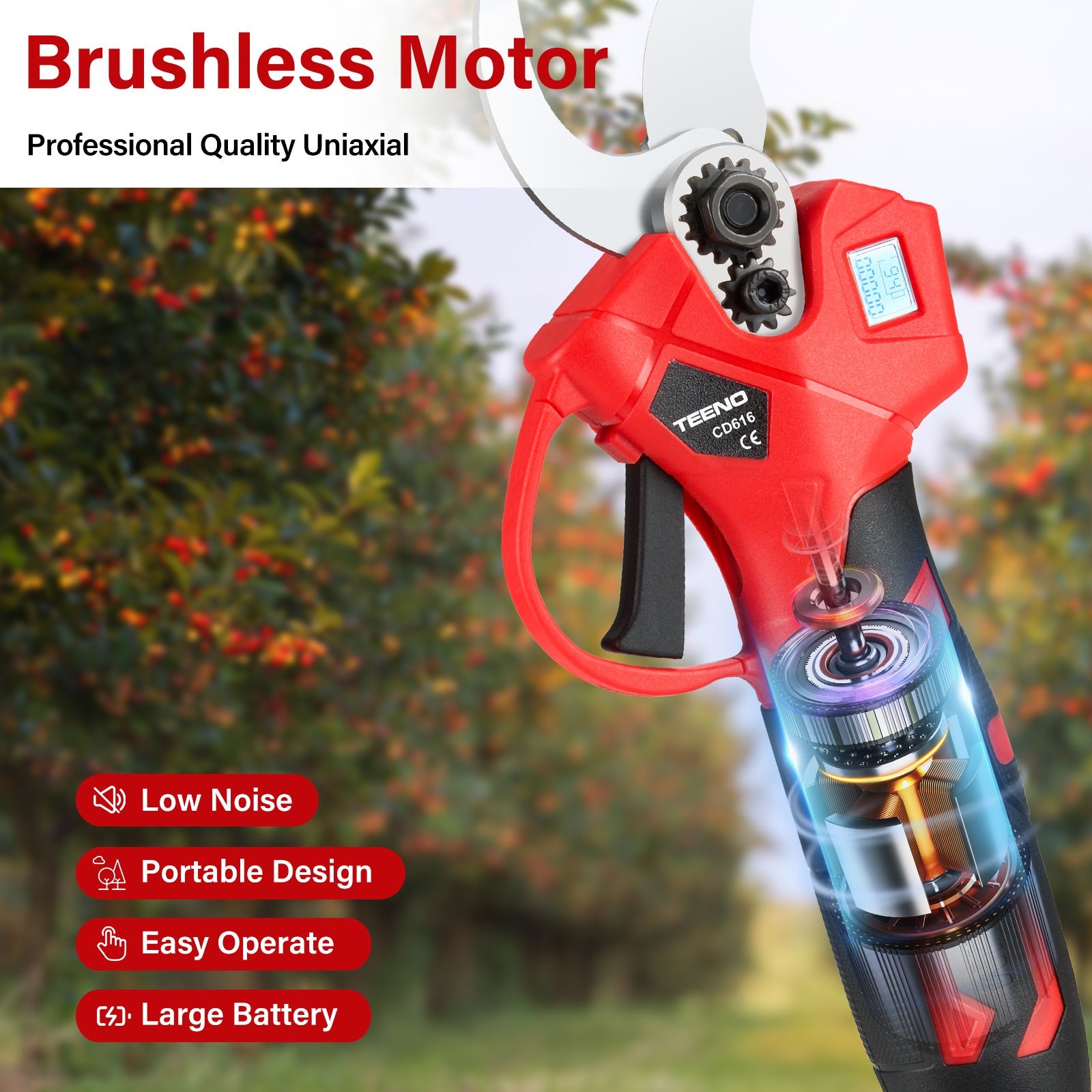 TEENO Sécateur électrique sur fil brushless 30mm avec LCD, 2 * 2000mAh Batteries - 6