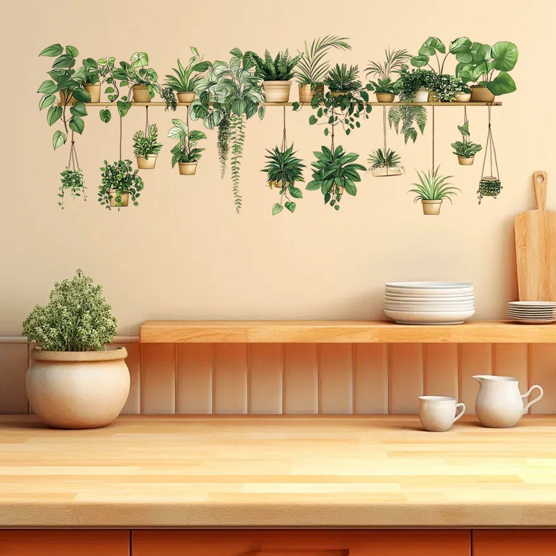 Stickers Muraux Plante Vertes Panier Autocollant Mural Décoratif Auto-adhésif Sticker Mural Décoration Murale pour Cuisine Salon Salle à Manger - 2