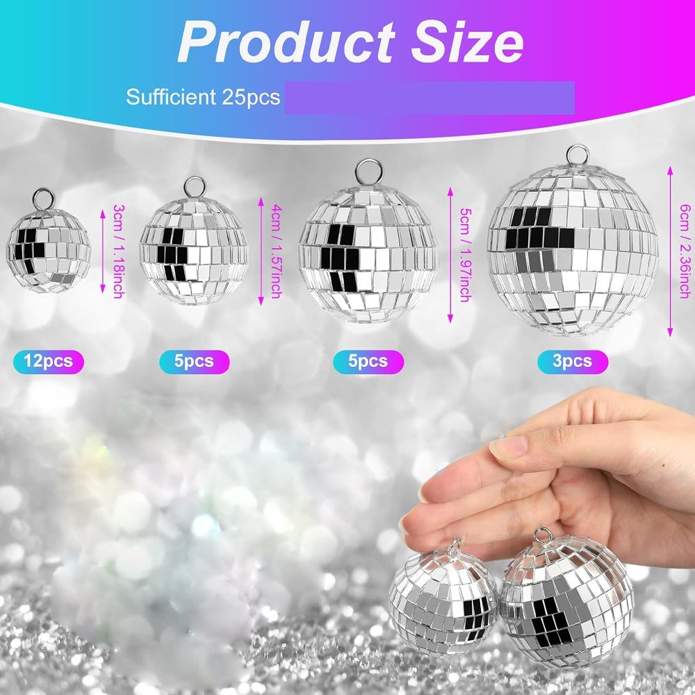 Bola de discoteca, 25 bolas espelhadas, mini bola de discoteca, pequenas bolas de discoteca decorativas, pequenas bolas de discoteca para pendurar na - 2