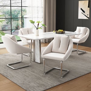 Juego De 6 Sillas De Comedor De Terciopelo Beige, Con Patas De Metal Plateado - Para Salón, Comedor O Dormitorio