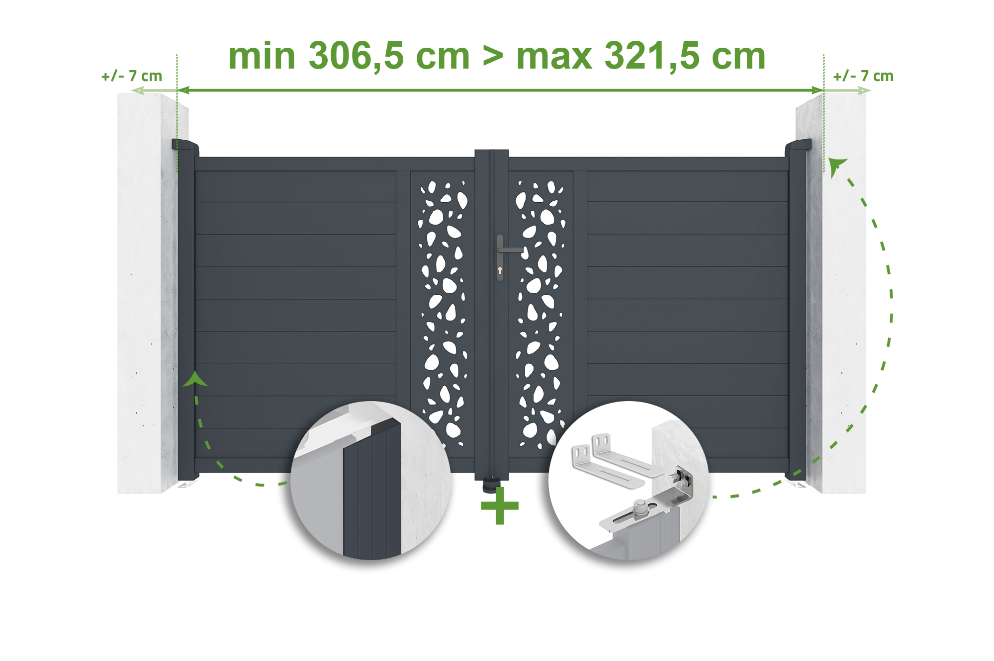 Brama skrzydłowa regulowana szerokość 3m SUNNY H.160cm szare aluminium