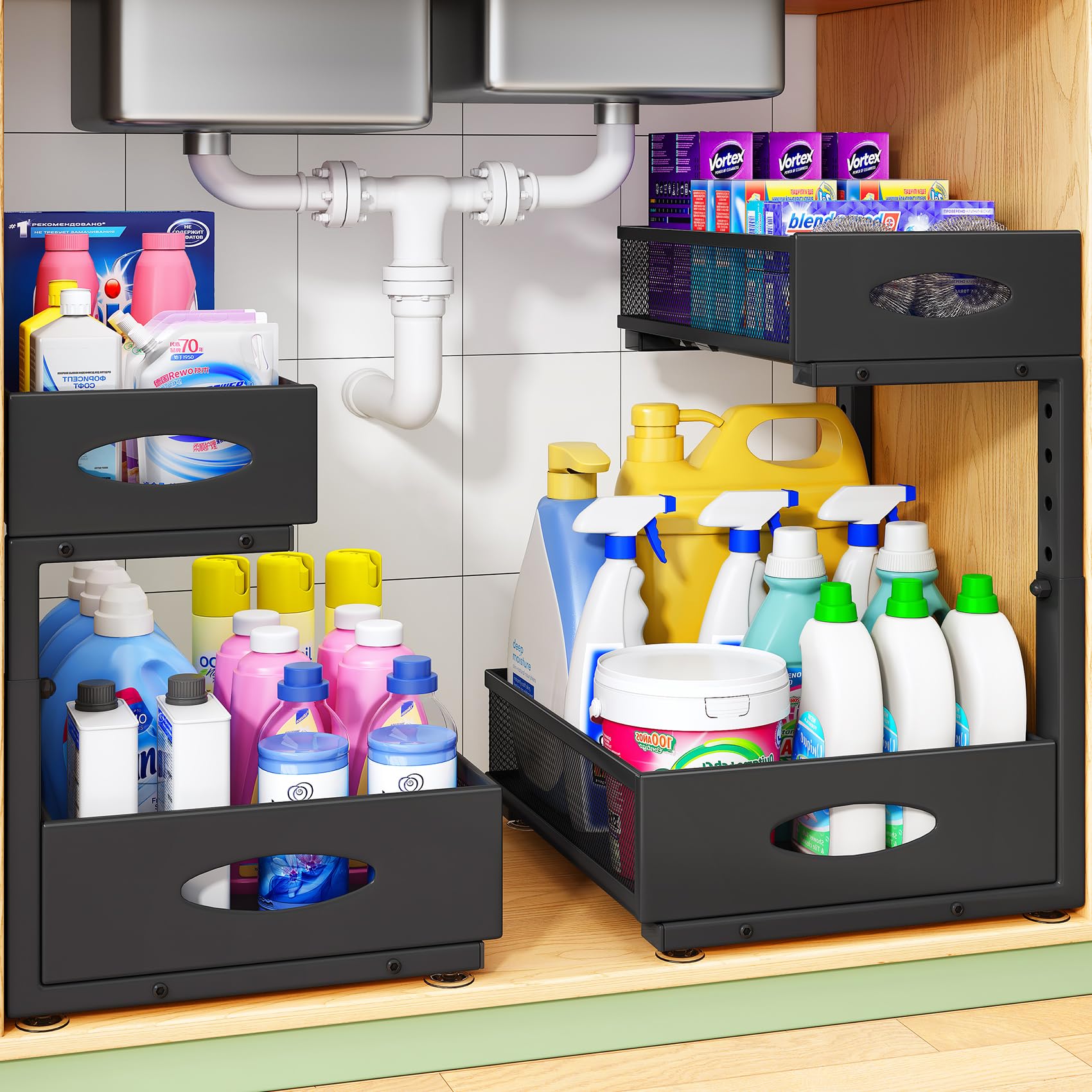 Bextcok estante de almacenamiento multifuncional de doble capa con estante extensible, apto para baños (blanco, una unidad)
