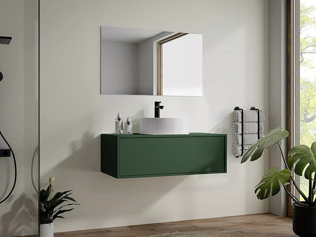 Szafka łazienkowa wisząca z okrągłą umywalką zielony mat - 94 cm - TEANA II