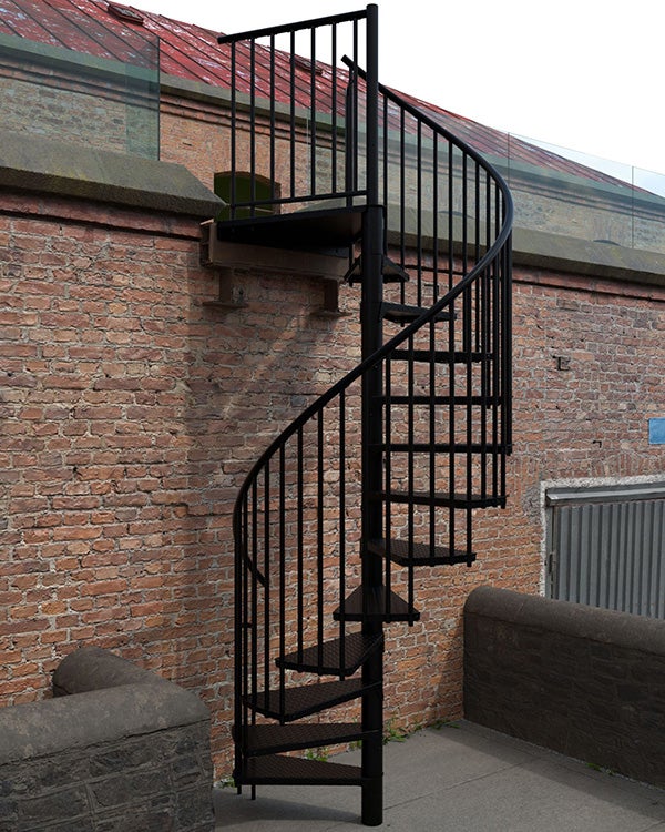 Escalier colimaçon extérieur 13 marches - Hauteur à franchir 2,47 à 3,05m - Diamètre 1.20m - Structure noire et marche noire - RONDOZINK120-CN-13 - 3