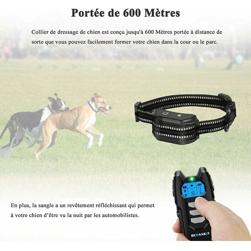 Collar de adiestramiento para perros verde, alcance de 600 metros y bloqueo de seguridad con teclado, collar eléctrico con modos de sonido, vibración - 5