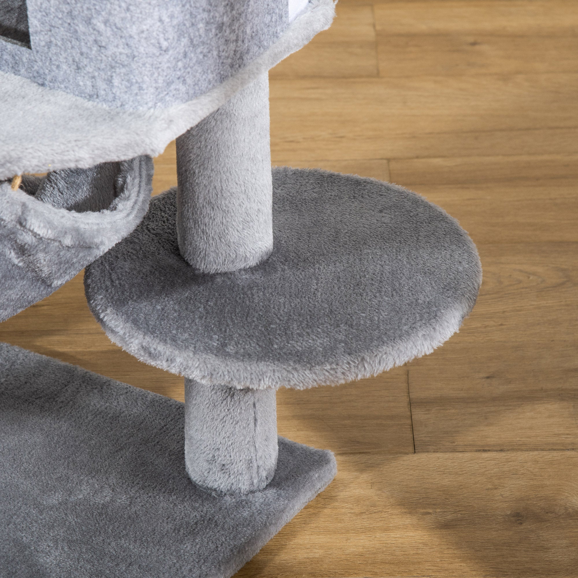 Arranhador para Gatos PawHut Cinzento Aglomerado de Madeira, Pelúcia, Sisal e Feltro 48x48x107cm - 9