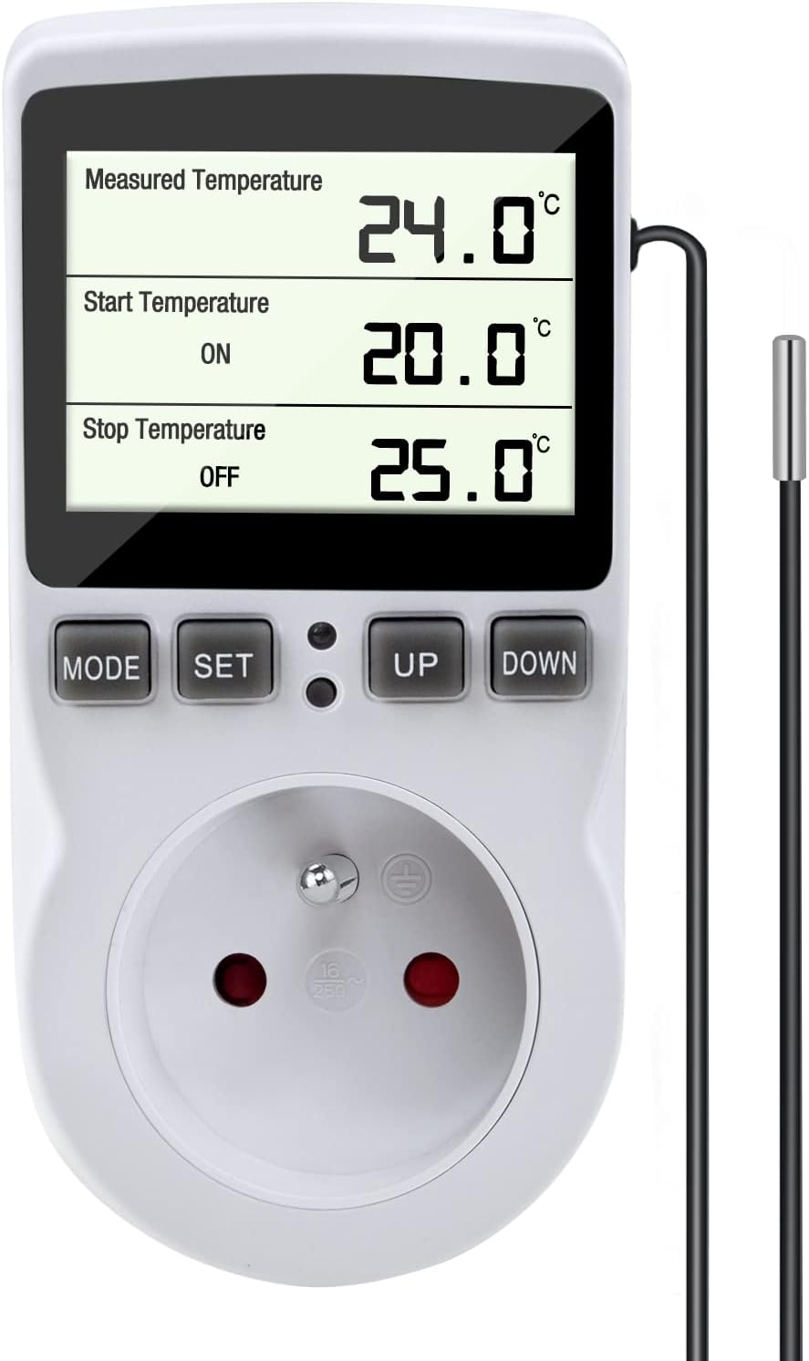 Priză de termostat digital cu sondă, control al temperaturii de încălzire/răcire, pentru seră și acvariu.