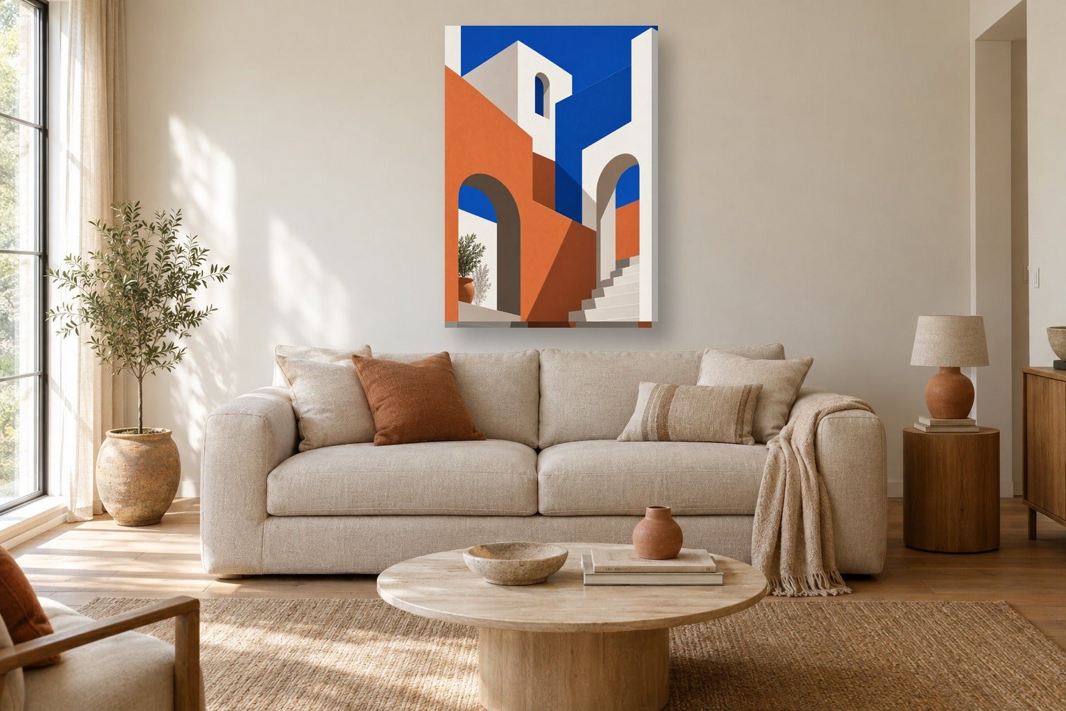 Tableau architecture abstraite «Pátio» sur toile, châssis en bois de 2 ...
