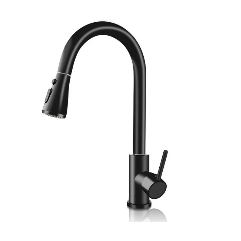 Bateria zlewozmywakowa, wyciągany wąż, szczotkowana stal nierdzewna, 2 tryby natrysku, z wężem doprowadzającym wodę (czarny)