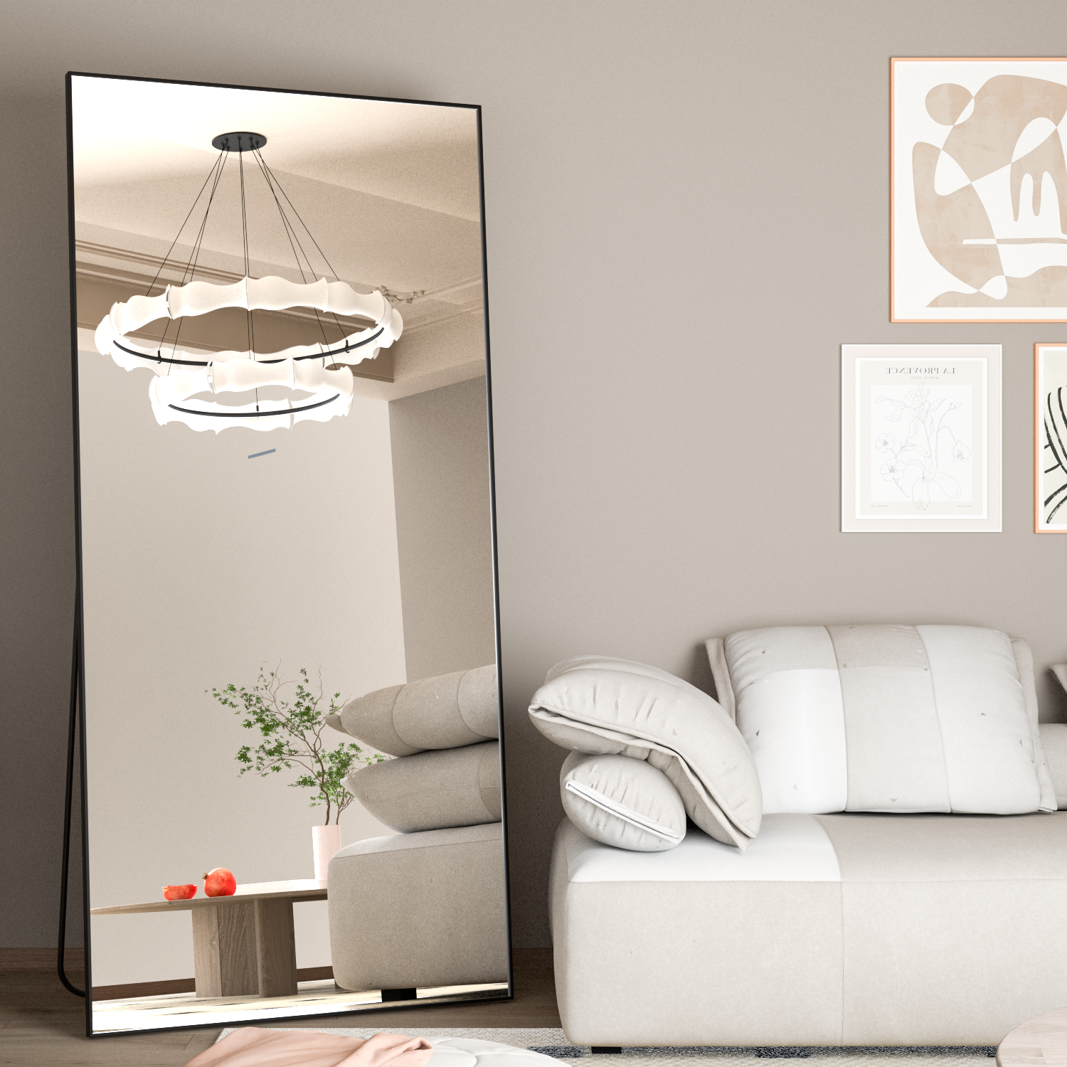 Miroir pleine longueur 165 x 60 cm, miroir sur pied, miroir sur pied avec cadre en alliage d'aluminium, miroir mural à cadre fin - 5
