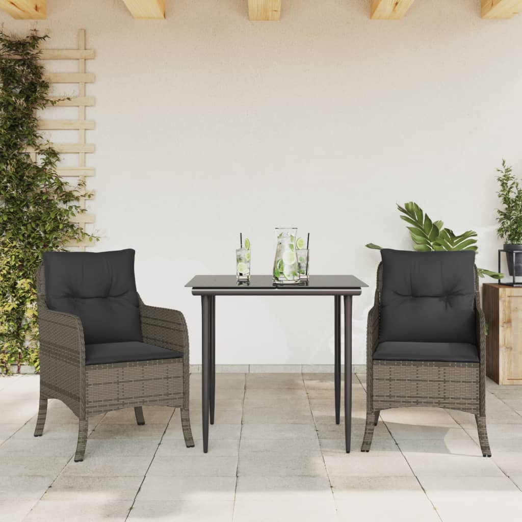 VidaXL Set 3 Sedie Da Giardino In Polyrattan Grigio Con Cuscini Morbidi, Poltrone Modulari Per Esterni, Salotto Relax