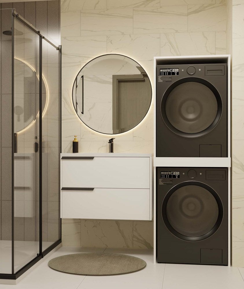 COMO - Meuble de rangement pour machine à laver et sèche-linge - Meuble gain de place - Blanc - 9