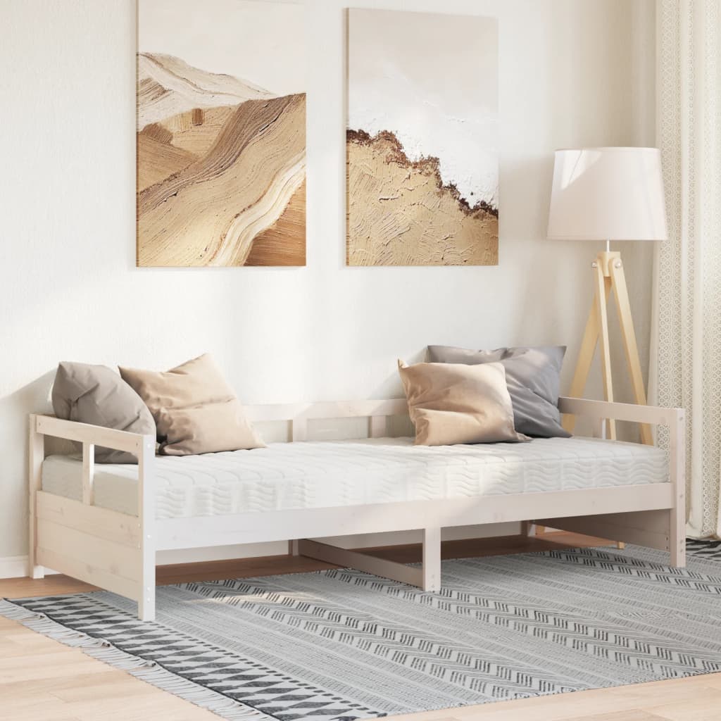 Łóżko Dzienne Drewniane Białe z Materacem Rama Łóżka Ze Stelażem 90x200 cm drewno sosnowe