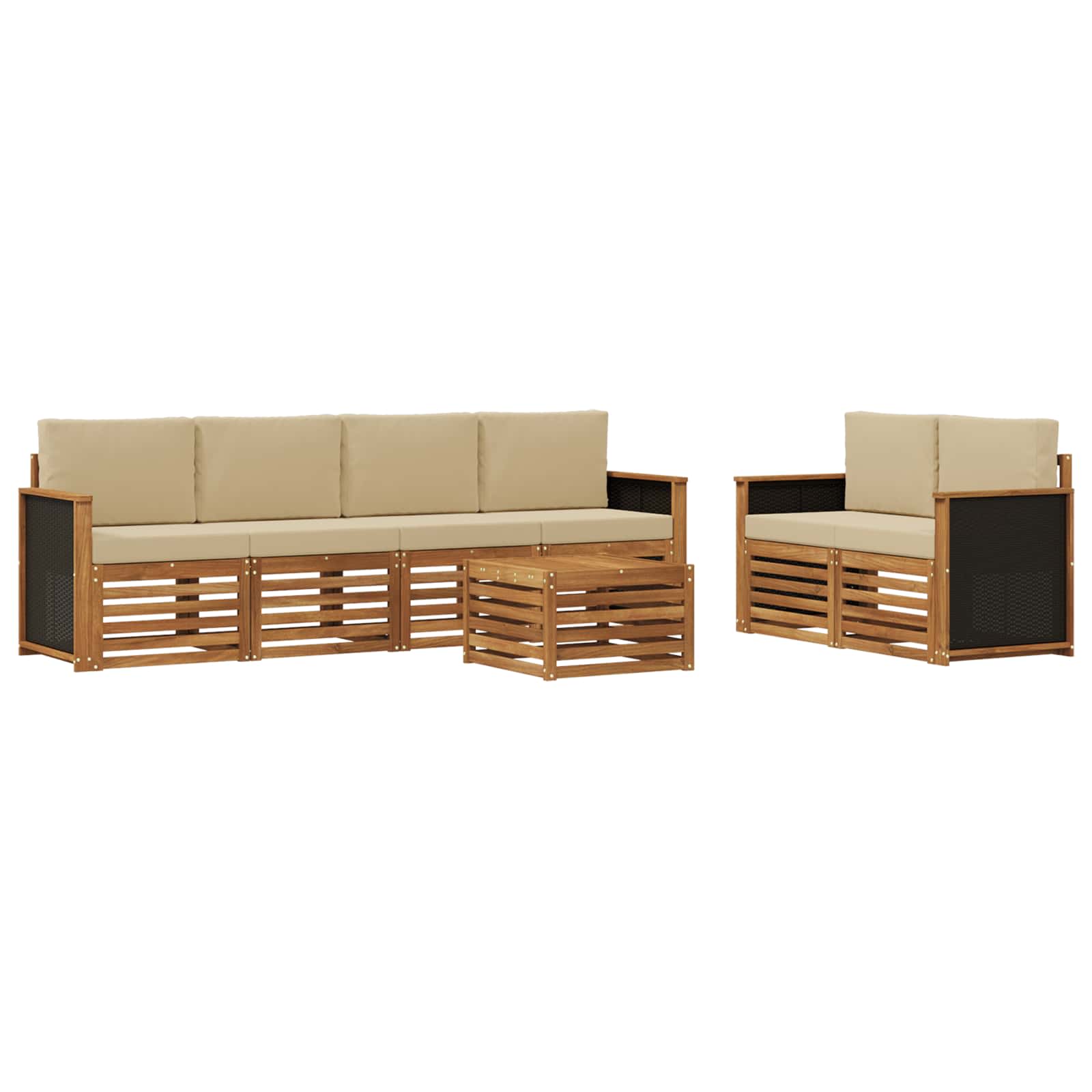 Ensemble de canapés d'extérieur, 7 pièces, naturel et beige, pour la terrasse - 2