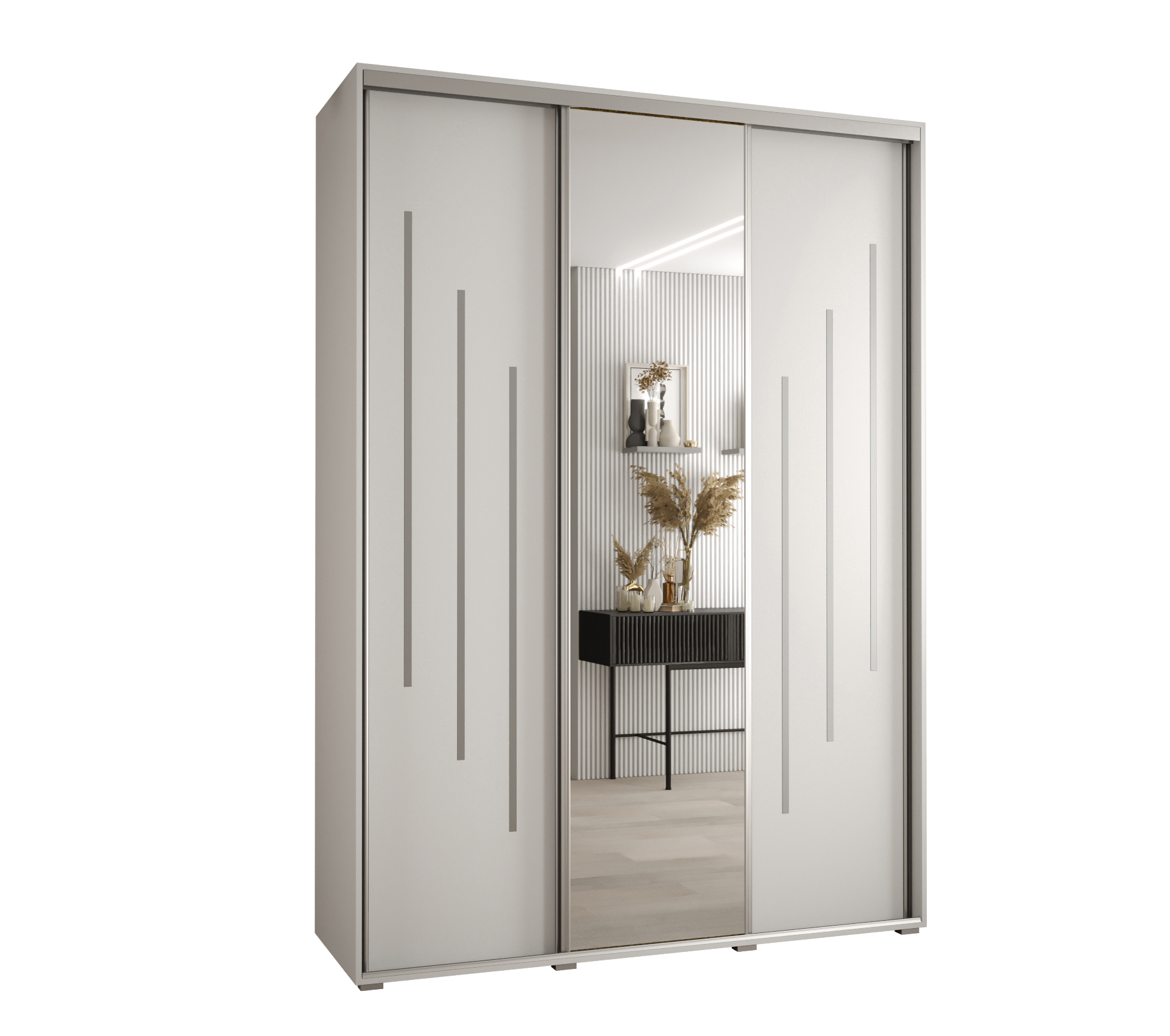 Szafa przesuwna z lustrem wysoka Davos 9 170 x 45 x 235,2 cm biały + biały + u. srebrny - Abiks Meble