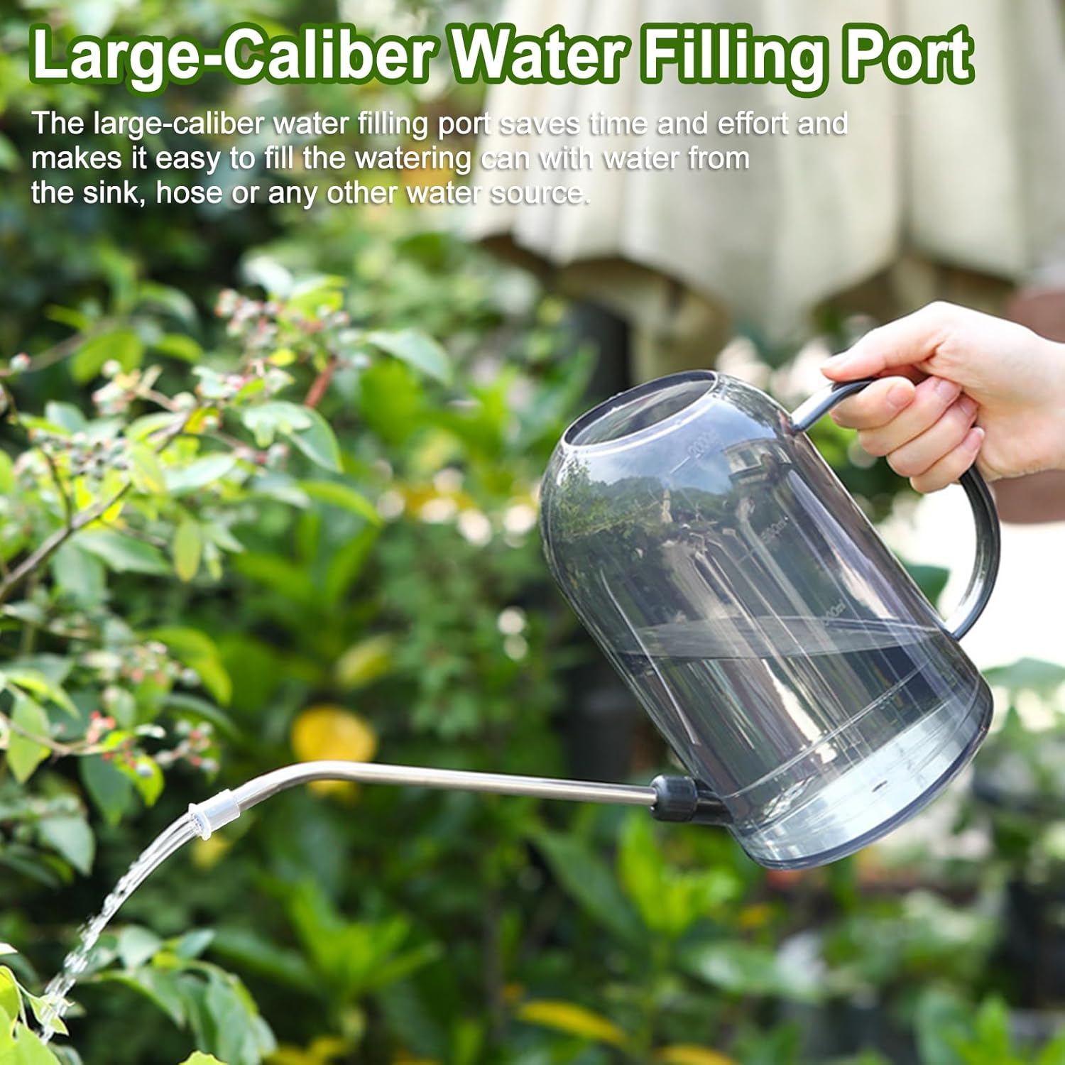 2L Arrosoir en Plastique avec Long Bec en Acier Inoxydable Un Arrosage Facile - Long Bec Verseur Arrosoir pour Plantes D'intérieur et Fleurs - Gris - 3