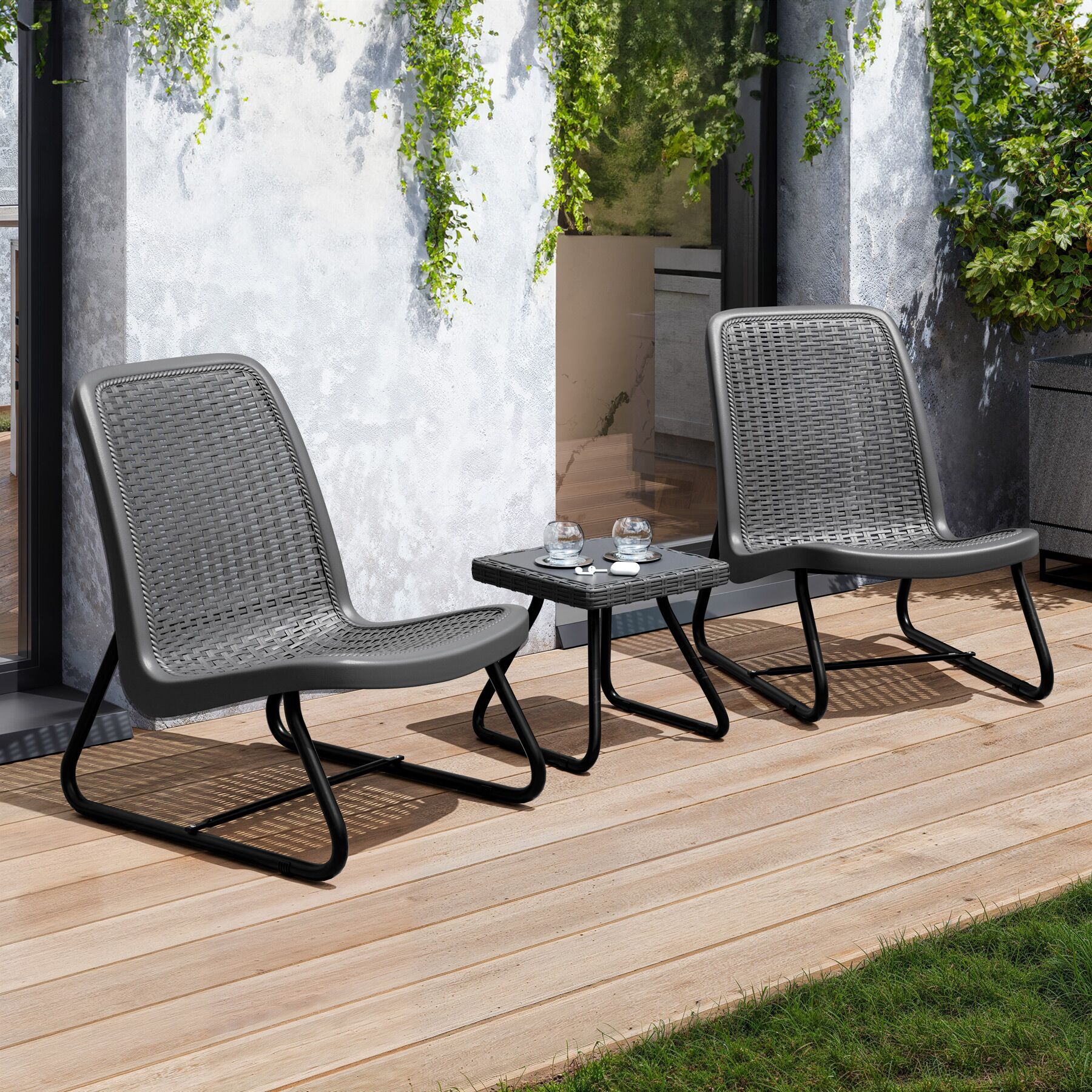 TECTAKE Conjunto de muebles de jardín para 2 personas, con aspecto de ratán - 3