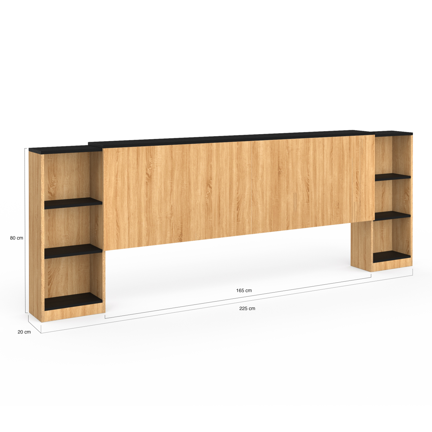 Tête de lit sur pied extensible avec chevets coulissants CATBA pour lit 140 et 160 cm façon bois et noir - 5