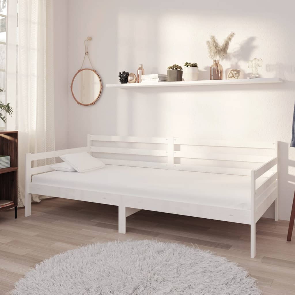 Łóżko Dzienne Drewniane Białe z Materacem 90x200 cm białe drewno sosnowe
