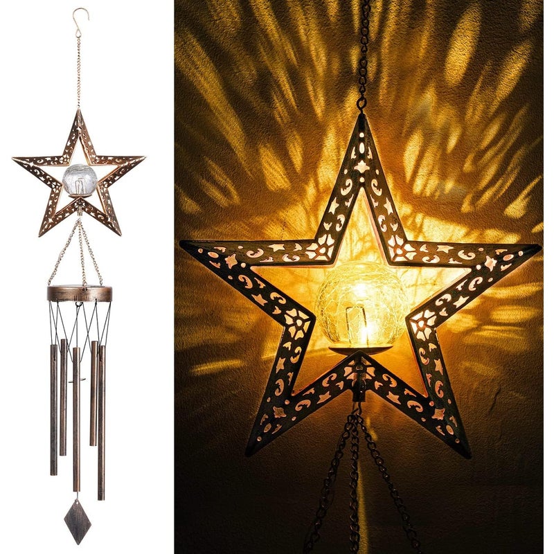 Solarny, wiszący świecznik na podgrzewacze LED w kolorze ciepłej bieli do ogrodu, na imprezę, ścieżkę, krajobraz, gwiazdę