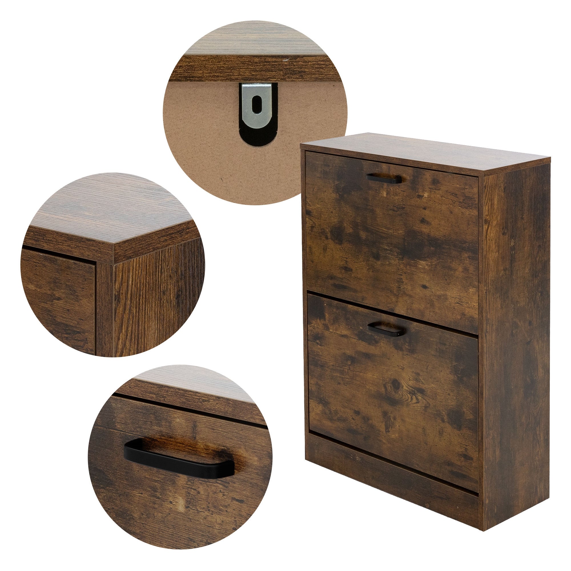 Armoire à chaussures avec 2 compartiments étagère rangement à chaussures marron - 3