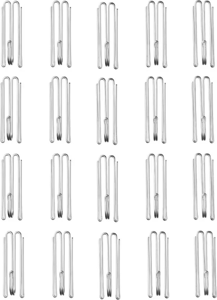 Haczyki do zasłon - Haczyki plisowane - Pojedyncza plisa - Metal - 2 nogi - Długość 5,5 cm - 20 haczyków