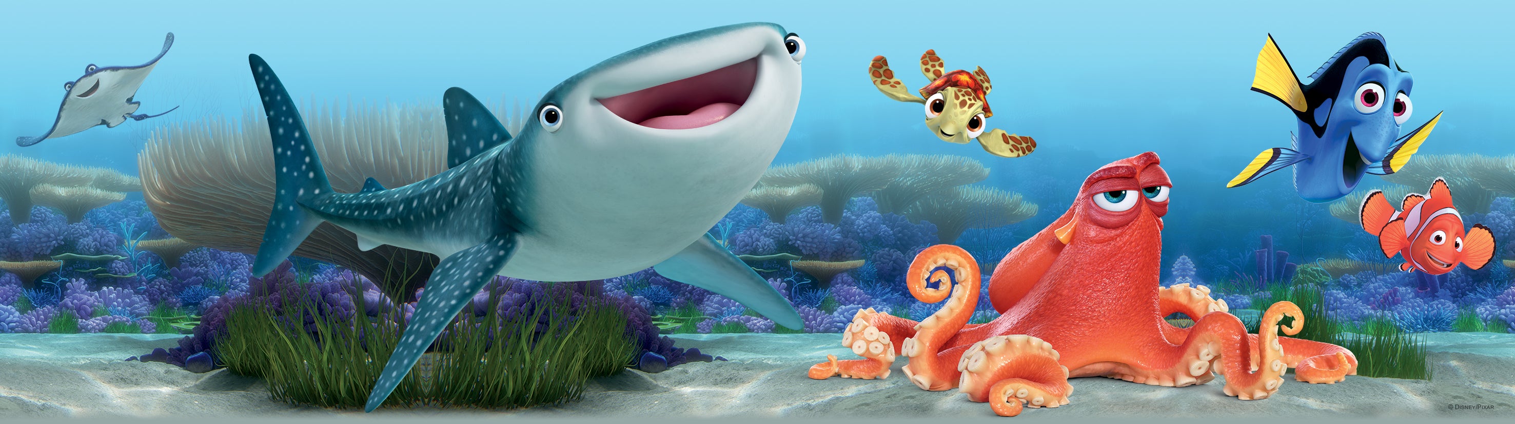 Samoprzylepna granica tapety Odnalezienie Dory'ego niebieskim,pomarańczowymIzielonym - 500 x 10 cm - DISNEY