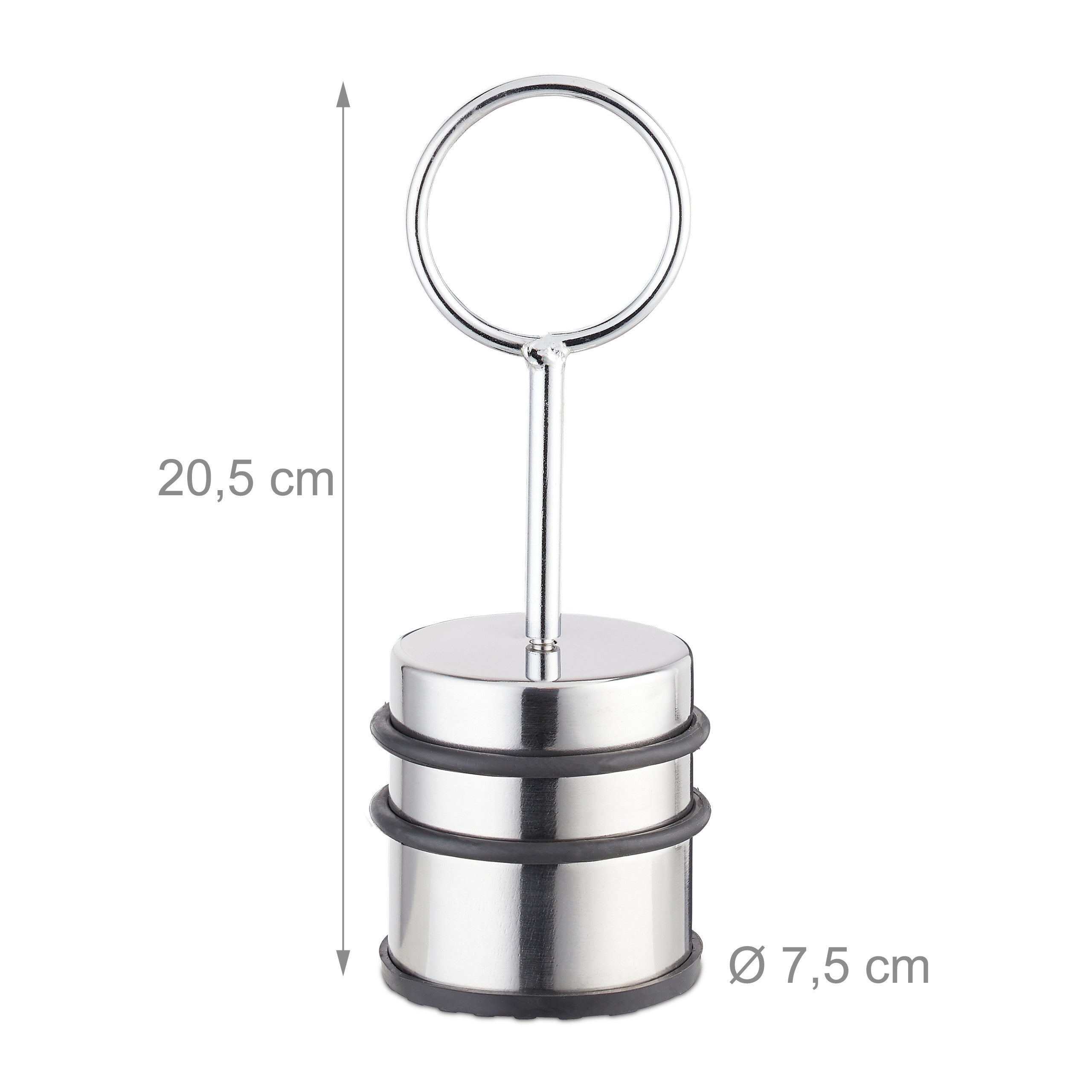 3x Fermaporta con Manico, Massiccio, Gommini Antigraffio, Porte e Finestre, Acciaio Inox, H: 20,5 cm, Argento - 3