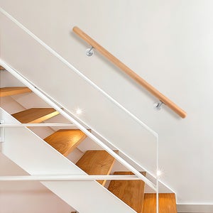 Corrimano In Legno Di Faggio Per Scale Interne - Lunghezza 100 Cm, Con Supporti In Acciaio Inox - Sicuro Ed Elegante - 3