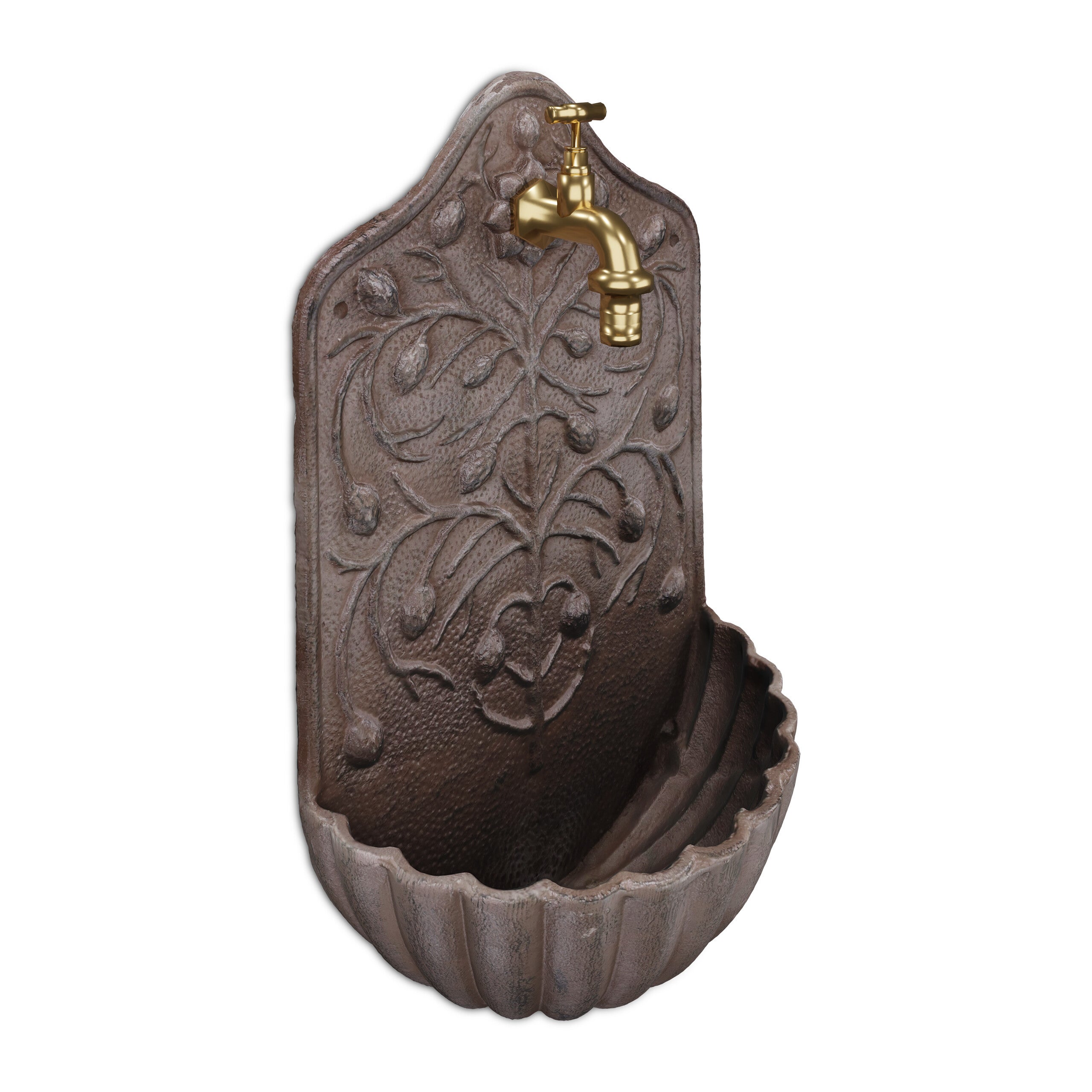 Fontaine De Jardin Extérieure Blanche Avec Robinet Doré - Design Nostalgique - Bac Et Grille - 93x47x38 Cm