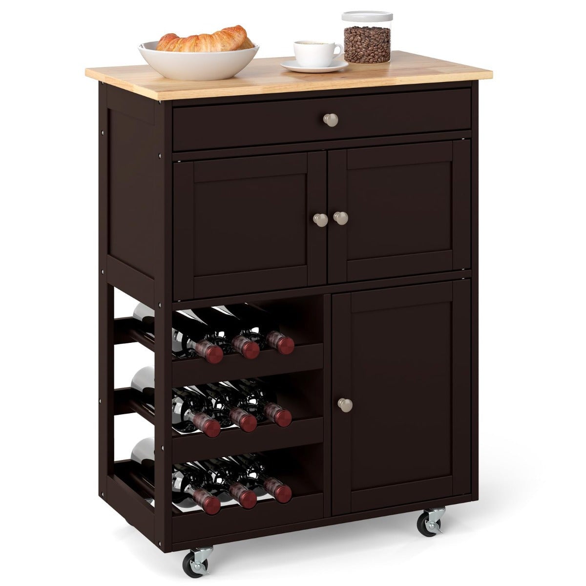 Essenza Carro Cocina Isla Madera Caucho 3 Niveles Cajón Botellero Armarios 67X37x86cm Marrón , Leroy Merlin
