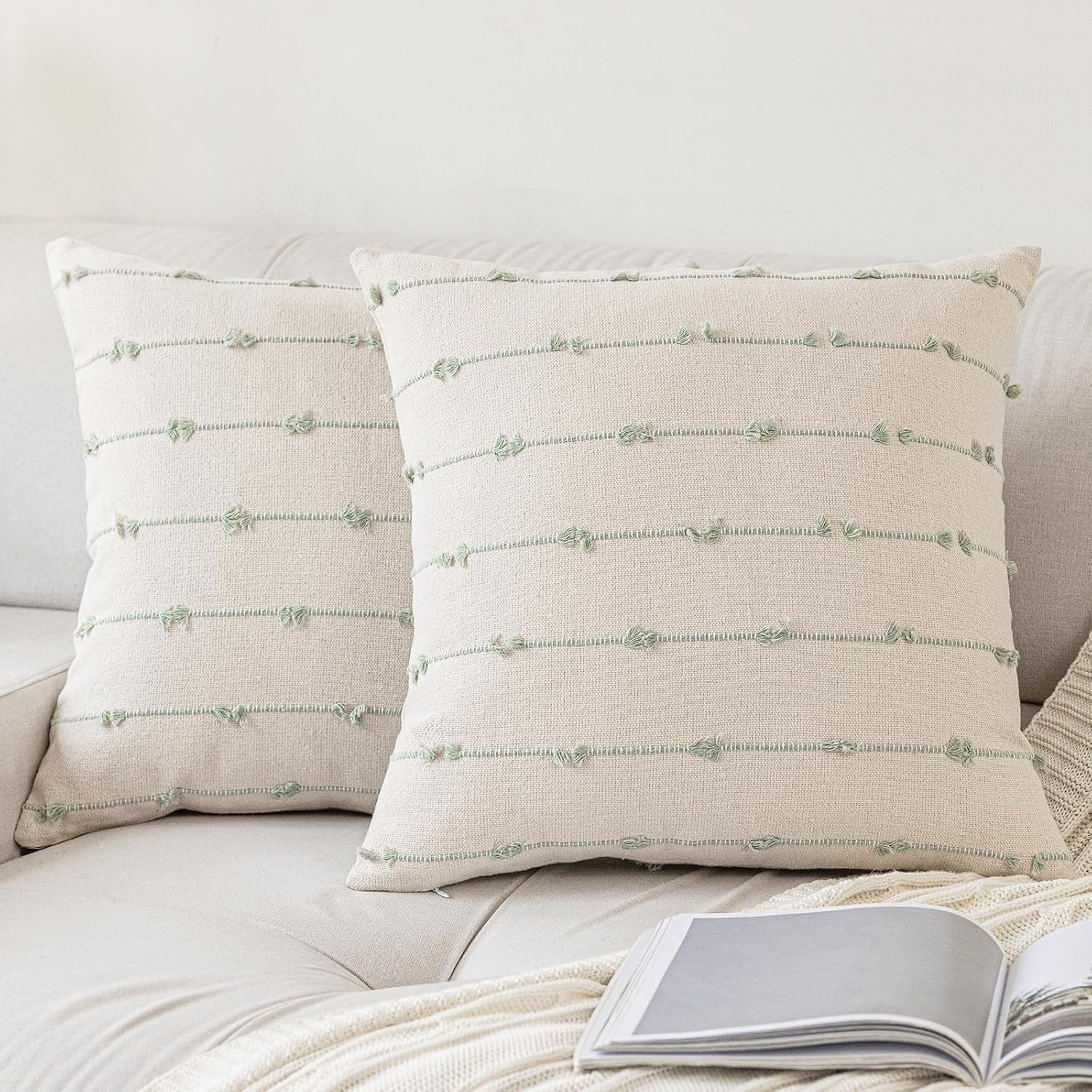 Set Di 2 Federe Bohémien 55x55 Cm In Misto Cotone E Lino | Cuscini Decorativi Con Nappe E Cerniera Nascosta | Beige E Giallo Per Divano E Letto