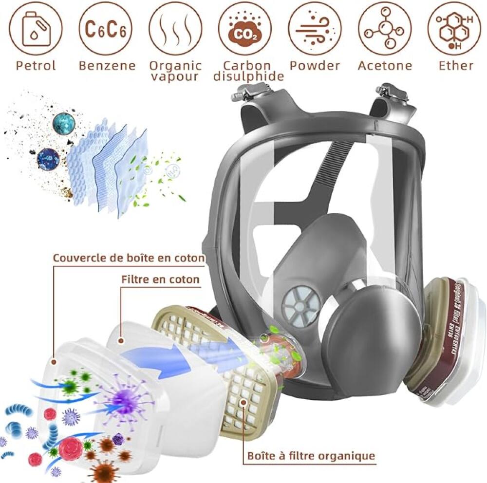 Masque Respiratoire Intégral Avec Filtres, Masque Anti-Poussière En Aérosol De Peinture Réutilisable, Idéal Pour Polissage,Soudure,Graffiti,La Pe - 4