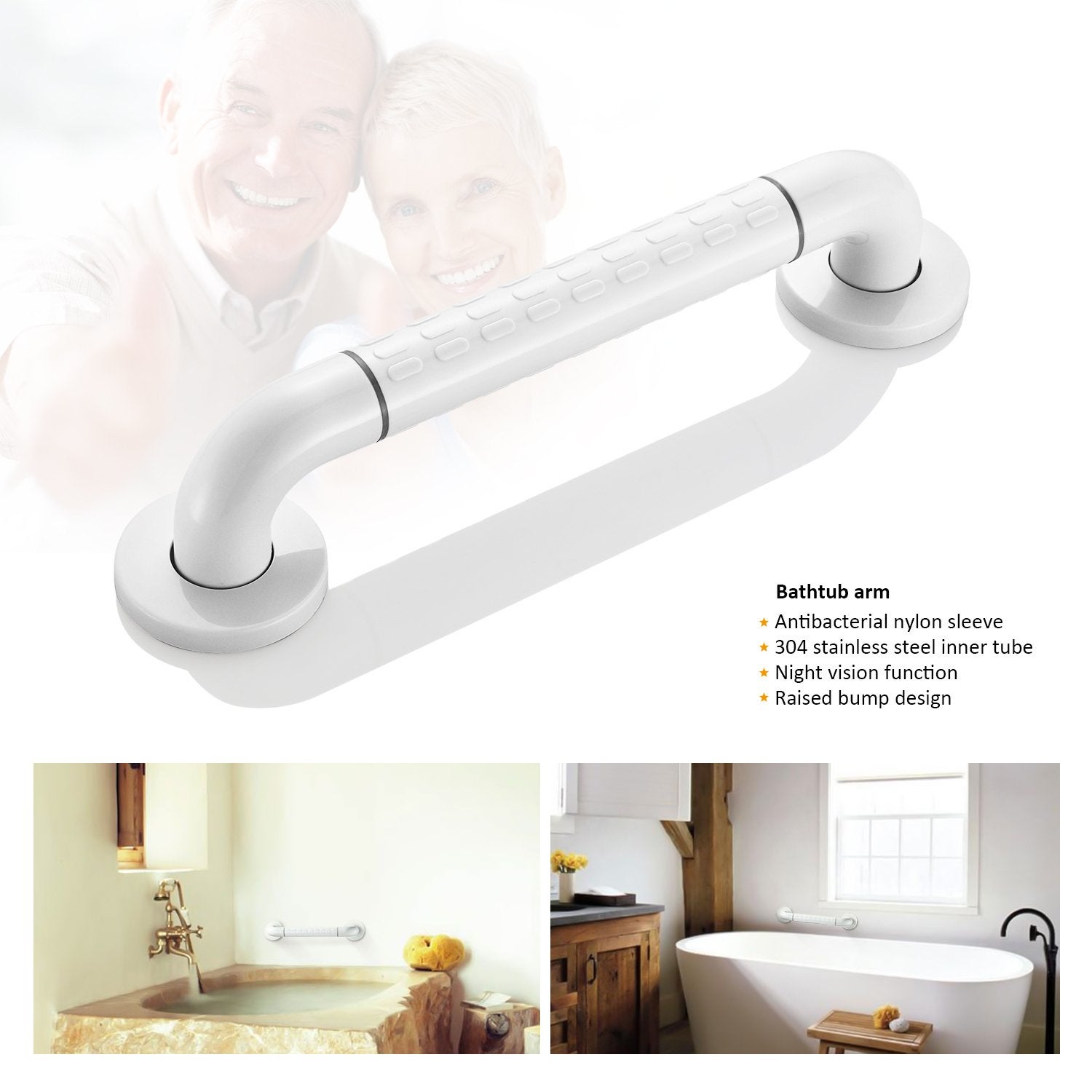 LOVHAUS Zestaw 2 uchwytów do wanny i prysznica. Uchwyty prysznicowe dla osób starszych. Długość: 35 cm. Uchwyty ze stali nierdzewnej.