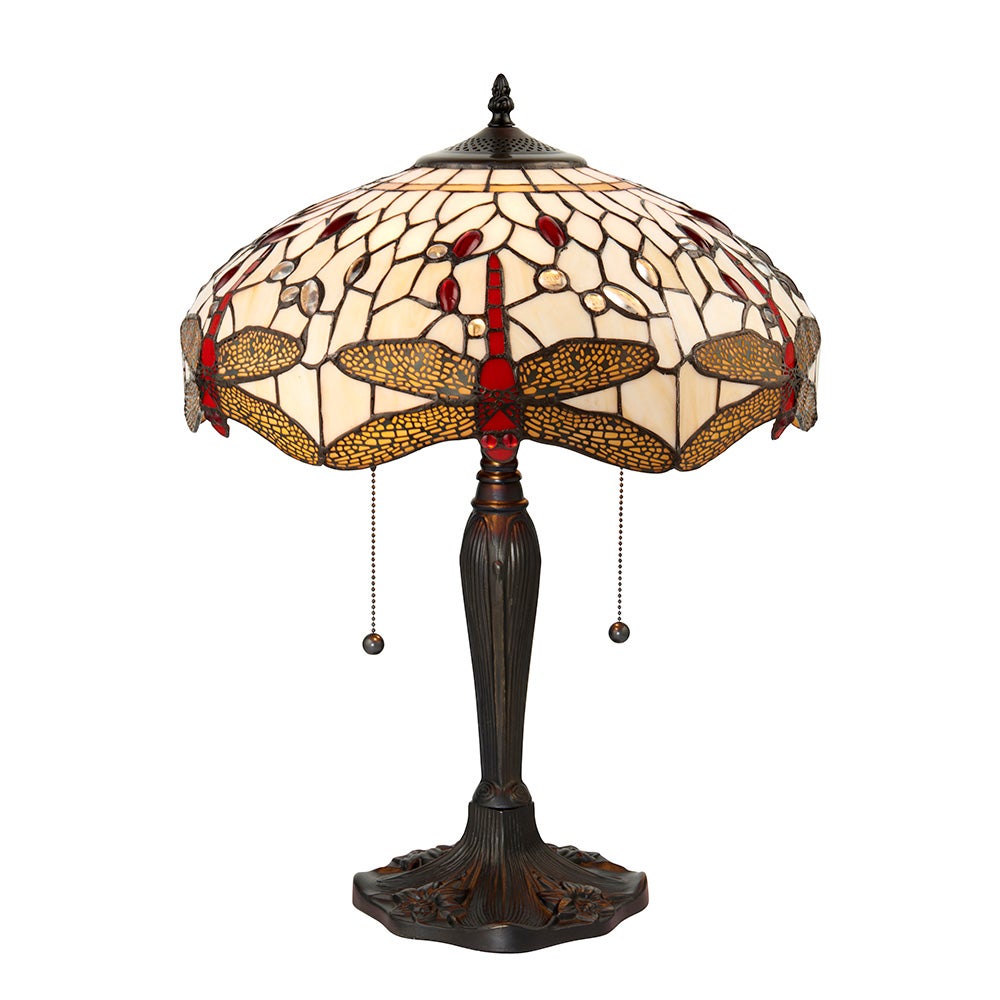 Lampa stołowa ważki DRAGONFLY BEIGE multikolor czarna 2xE27x20W szkło wym:55,5x41x41cm IP20 Tiffany