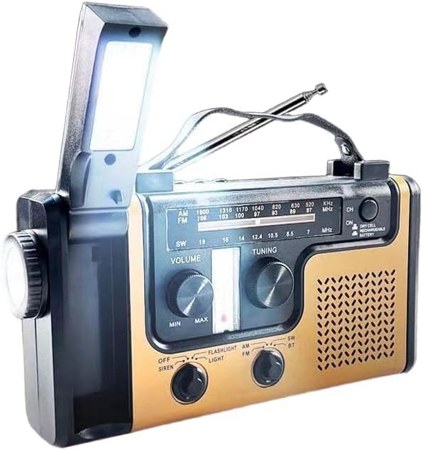Przenośne radio z korbką ręczną zasilane energią słoneczną, LED, 2000 mAh, AM, FM, SW, awaryjne radio pogodowe z latarką
