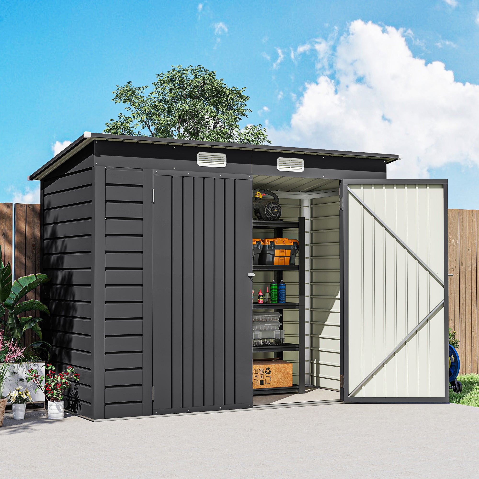 Caseta de Jardín Outsunny Acero Galvanizado Gris 249x121x183 cm - 5