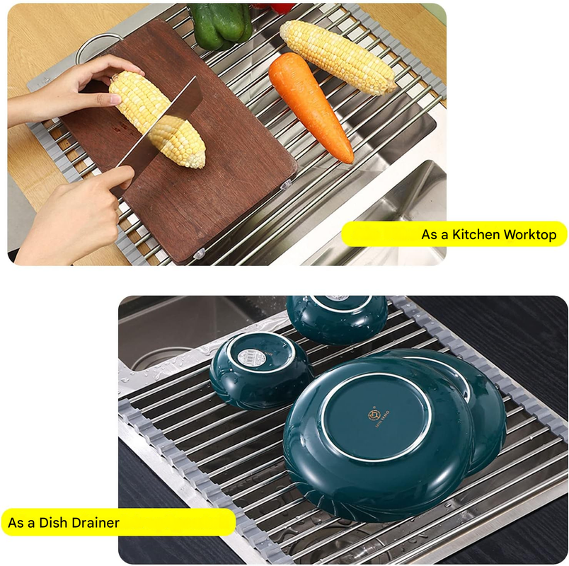 Składana i wyjmowana suszarka do naczyń, praktyczny dodatek do domu, szara, 37 x 30 cm, 15 tub - 6