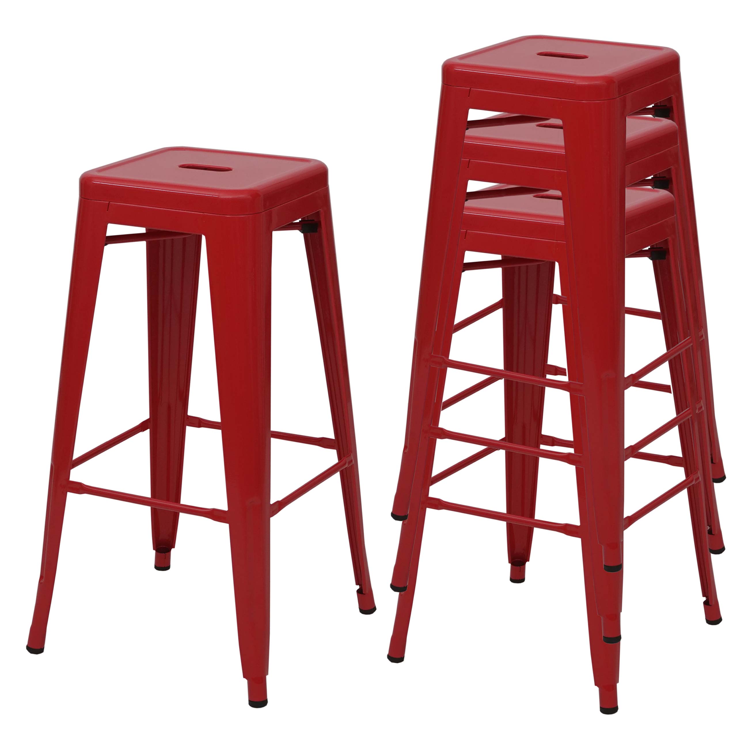 Zestaw 4 stołków barowych HWC-A73, stołki barowe, metalowe, industrialne, sztaplowane ~ czerwony