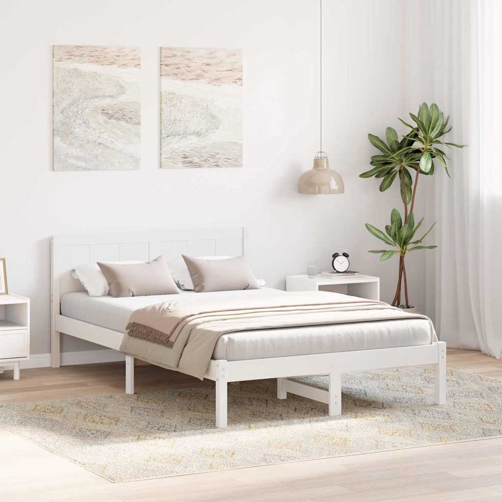Cadre de lit en bois de pin massif blanc, pour la chambre, 120 × 190 cm - 3