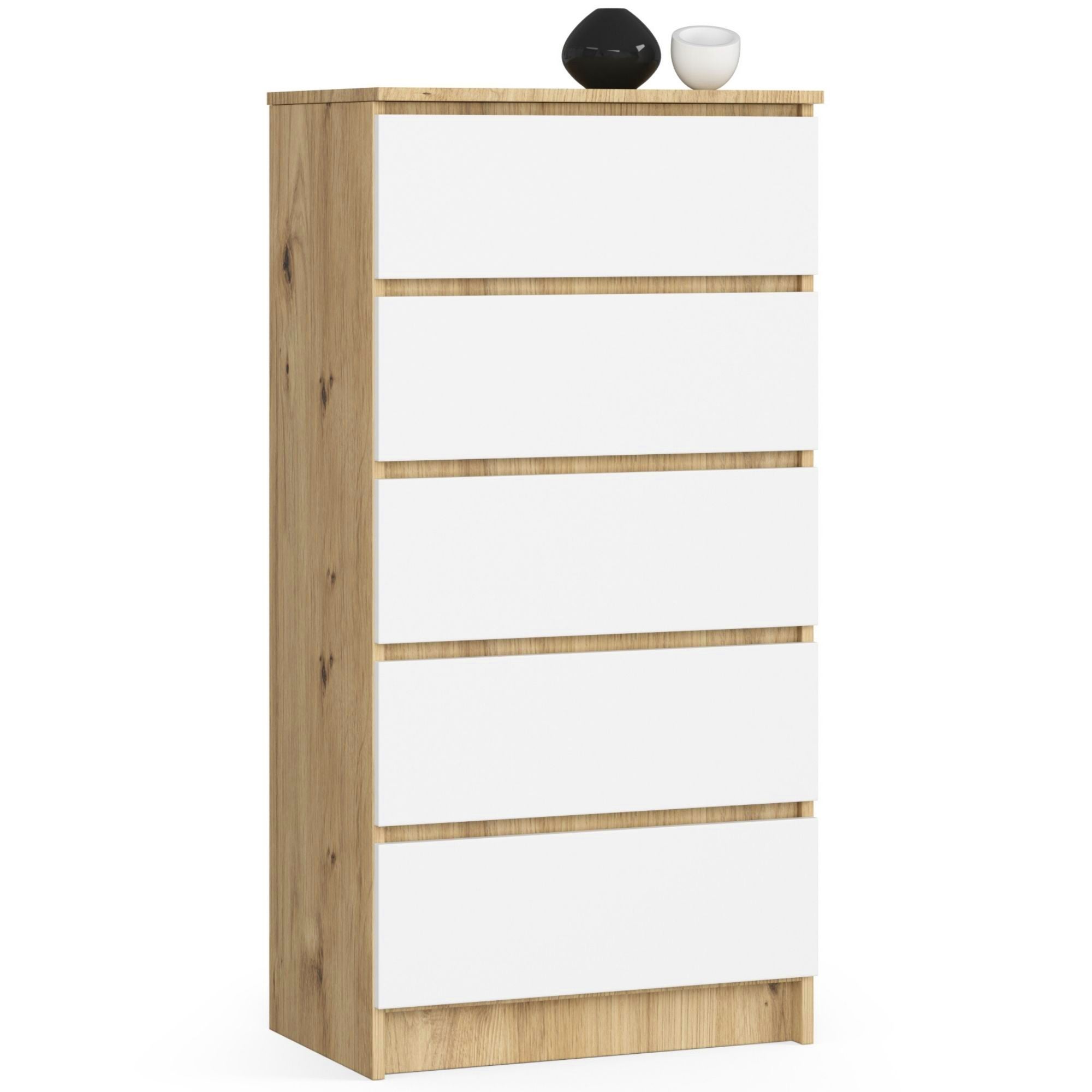 Komoda AKORD K60 Dąb Artisan 60 cm 5 szuflad kolor Biały mat 60x40x121 cm
