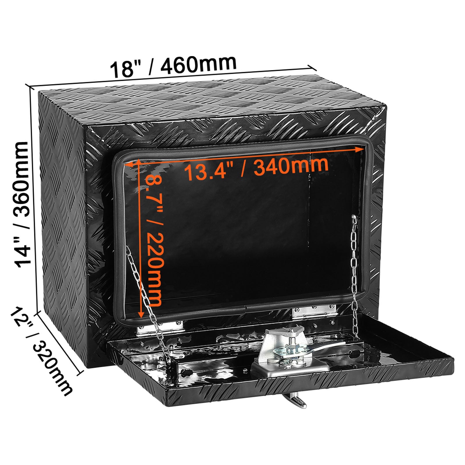 Coffre de camion,SucceBuy boîte à outils robuste en aluminium avec plaque diamantée,serrure et clés,rangement étanche,18